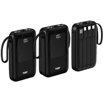 Turf 10000mah Power Bank With Inbuilt Cable And Torch Light
