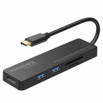 Promate Multi-Function High Speed USB-C Hub With HDMI And Microsd Card Slot – 4K Display, Fast Data Transfer & Compact Design